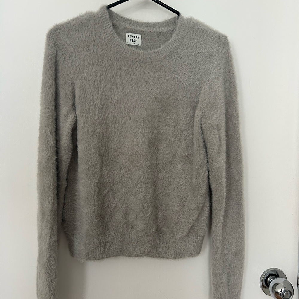 Sunday Best fuzzy Gray Crewneck Sweater